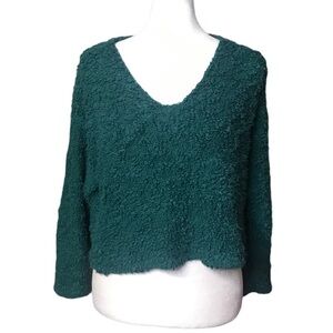 Chelsea & Violet Girl’s Boucle V-neck Sweater in Pine Green Size Medium